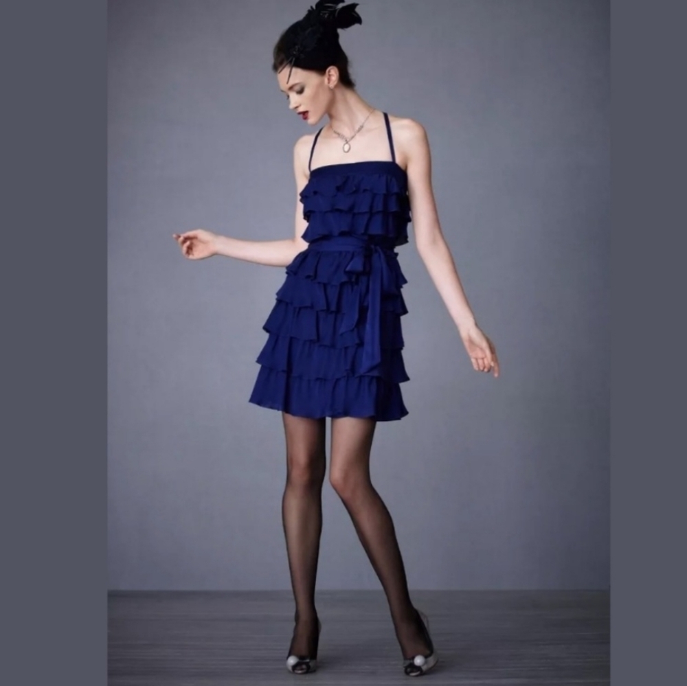 Silk Blue Ruffle Dress by VA Et Vien for BHLDN Anthropologie Size 2 NWOT